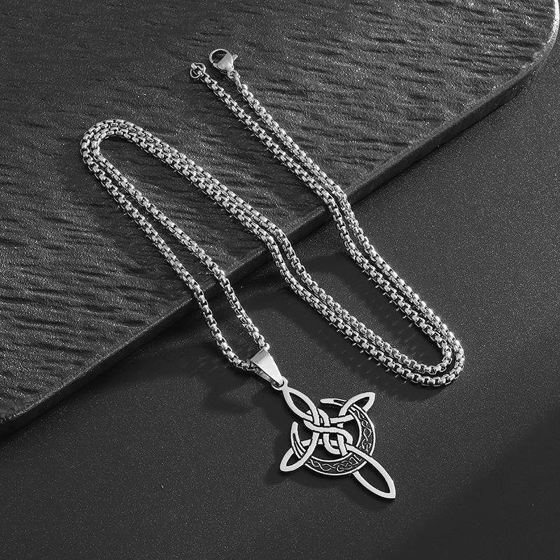 Retro Celtic Knot Hollow Out Pendant Woven Pattern Necklace Handmade Jewelry Gift