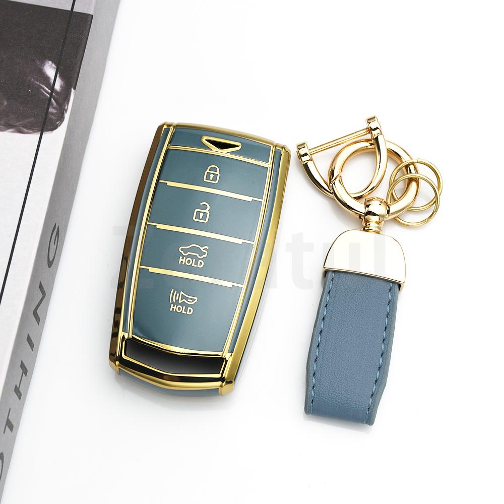 4 Buttons Tpu Auto Keychain Shell Fob Holder Protector Accessories For Hyundai - Genesis G70 G80 G90 Car Key Case Cover
