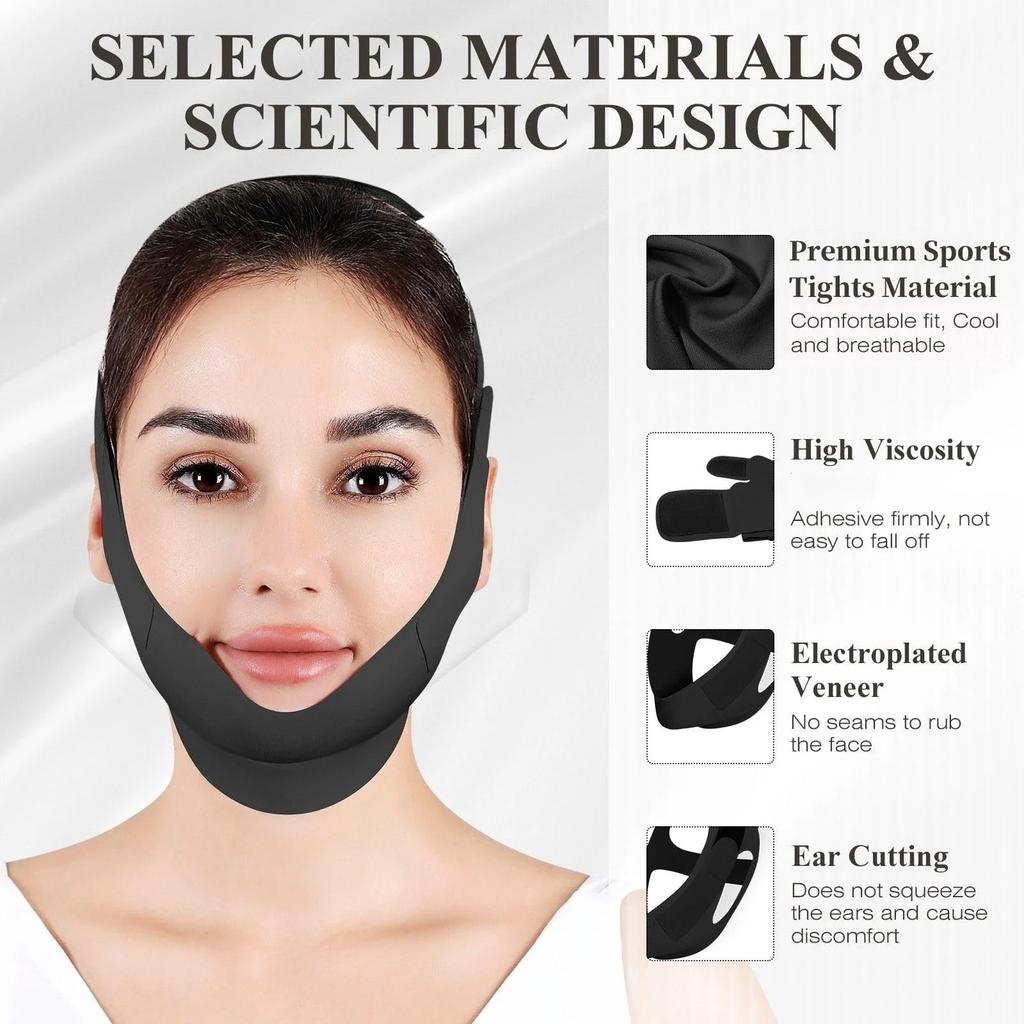 Cinghia per il mento per dormire, Cinghia per il mento regolabile, Cinghia per la mascella, Modellante per la mascella, Maschera lifting V-line, Nero