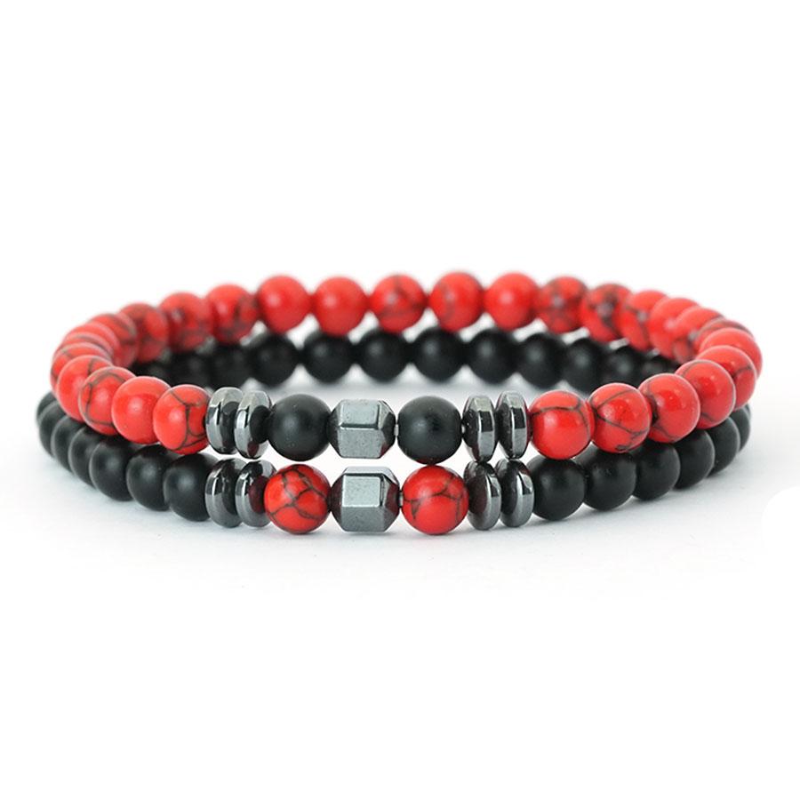 Noter New Design Mens Bracelet With Stone 2Pcs/Set 6mm Volcanic Rock Turquoise Hematite Yoga Meditation Healing Braslet Homme