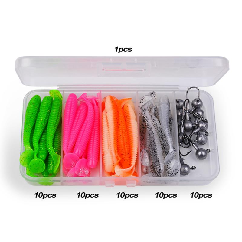 51Lure BaitTTail Soft Bait Set Jig hook+Storage box Suitable for both fresh and saltwater Complete Set of Essential Fishing Equi