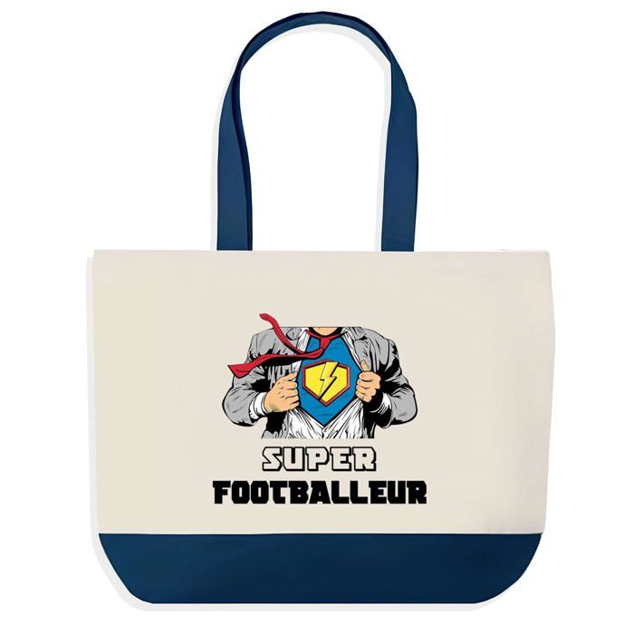 Sac shopping - PLANETEE - Sac shopping fond bleu Super Footballeur - Coton 40x45 cm - Design graphique - Fabriqué en France