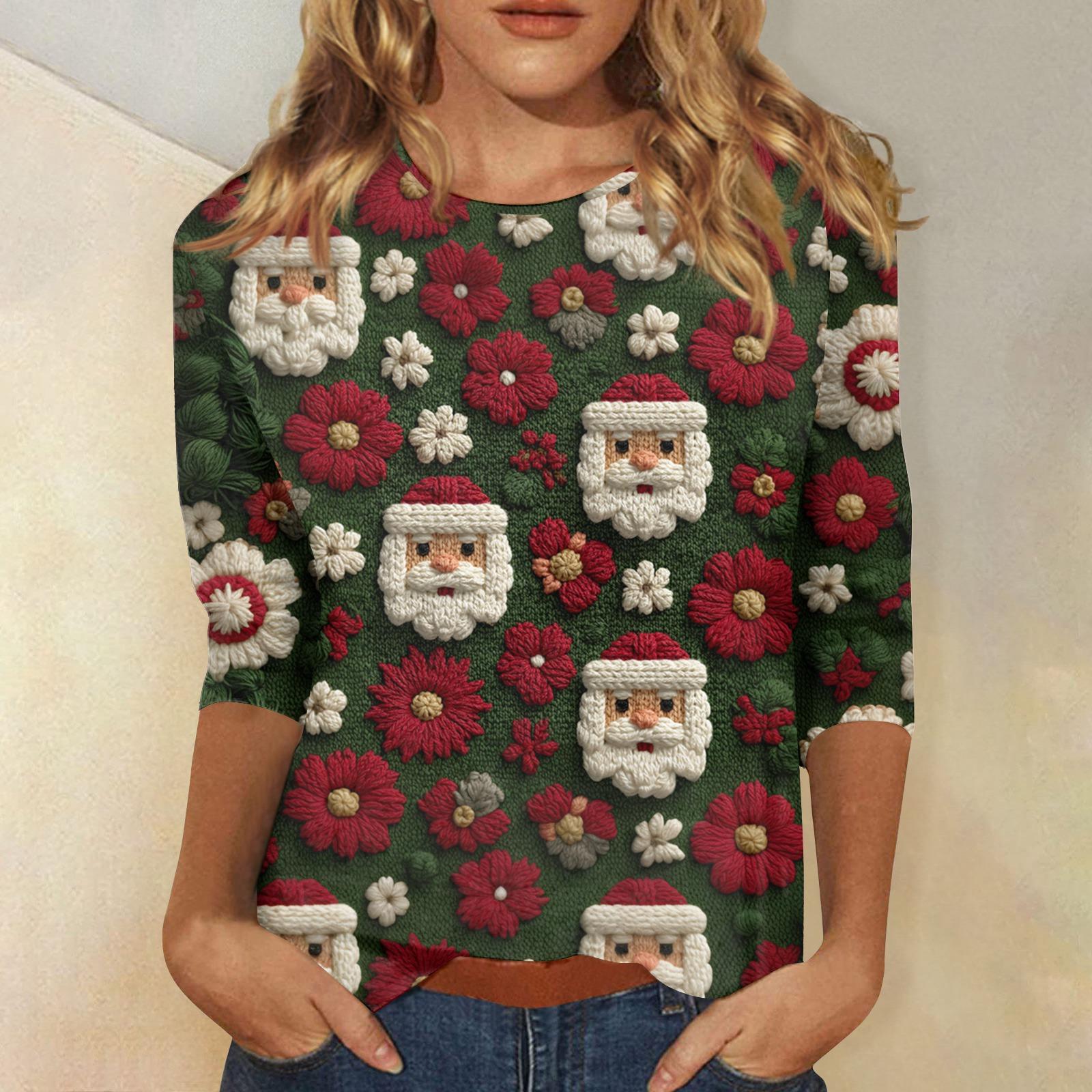 

Женские топы Рубашка с рукавом три четверти V-образный вырез Свободная повседневная рубашка Футболка с принтом S красный