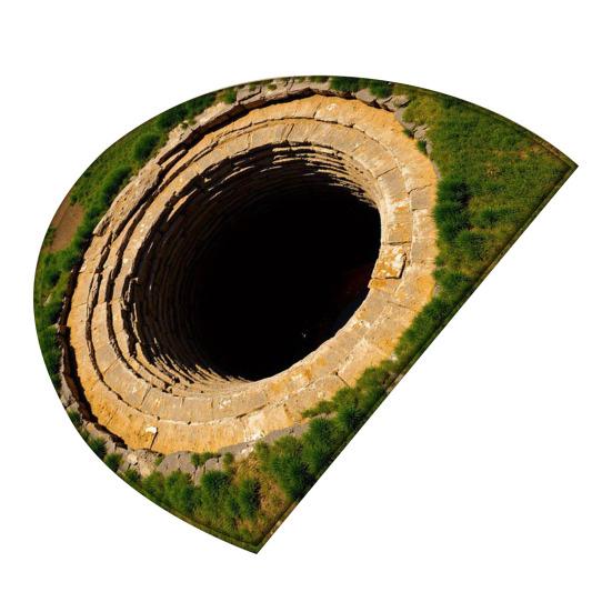 3D Optical Illusion Rug Realistic Hole Floor Mat Bottomless Pit Semi-Circular Doormat Anti-Slip Rug for Entrance Living Room Bedroom Decor