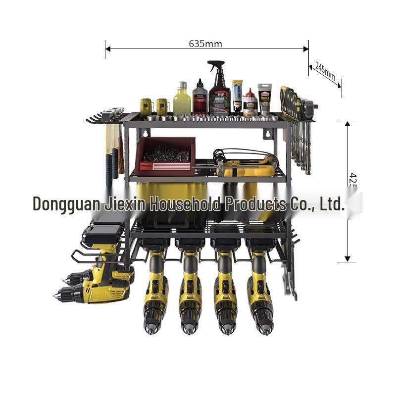 Wall-Mounted Multi-Layer Power Tool Storage Rack for Drills and Hammers