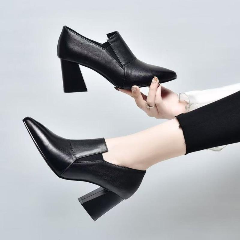Fashion Fashion Block Heel Slip-on Non-Slip Wear-Resistant Single Shoes Autumn New Pointed Toe Deep Mouth High Heels