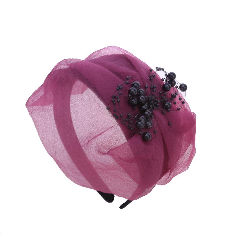 Dámská módní čepice turban z korálků Elegantní pokrývka hlavy večeře na čajový dýchánek