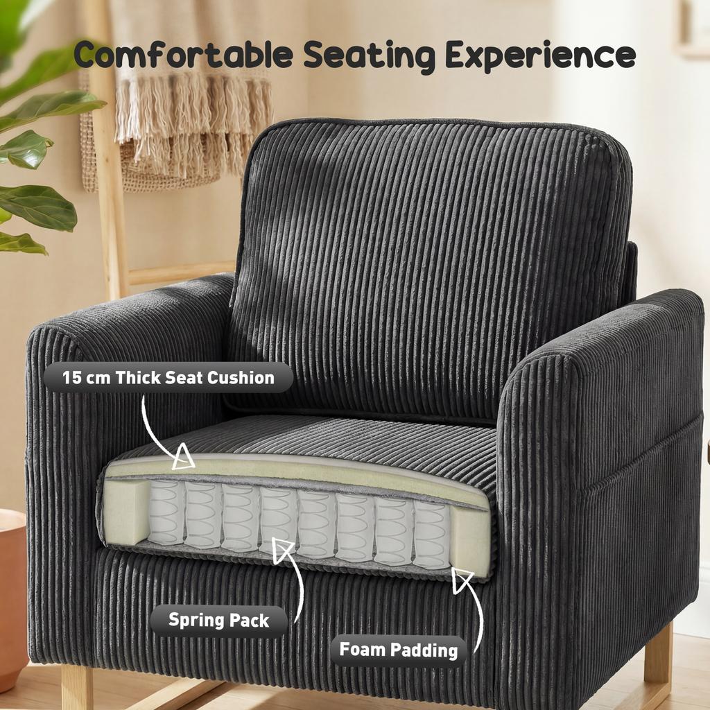 Accent Chair With Pocket Spring Modern Industrial Armchair With Metal Legs For Livingroom Dark Grey