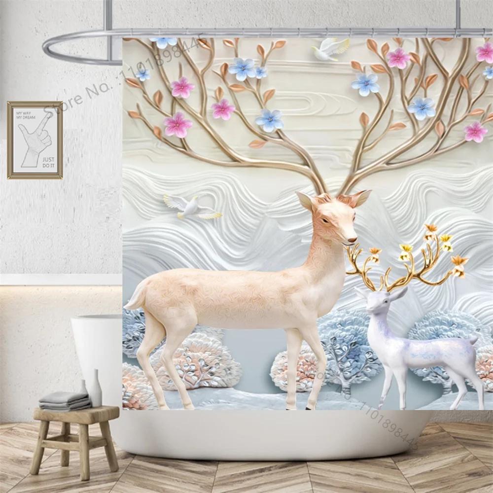 

Pink Flowers Birds Shower Curtain Polyester Fabric Animals Plant Theme Bathroom Decor Set with 12 Hooks Bathroom Bath Decoration 150x180cm