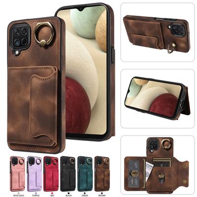 For Samsung Galaxy A12 (4G) Ring Bracket Card Holder Slots Cover Phone Case