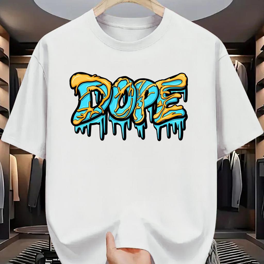 Men's Short Sleeve Cotton Casual Short Sleeve T-Shirt with Bold Drip Letter Graphic Print Comfortable Breathable Street Hip Hop