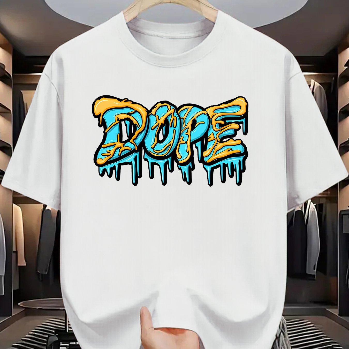 

Summer men s 100% pure cotton casual loose oversized fashionable creative DOPE letter printed round neck short sleeved T-shirt S