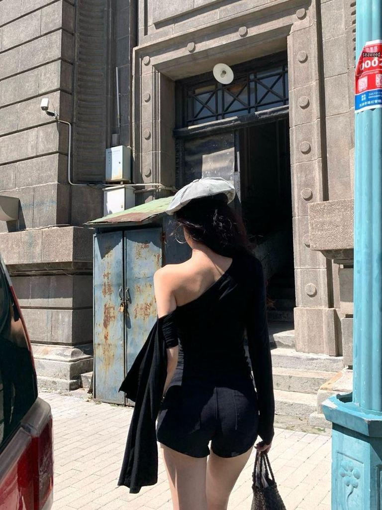 Onregelmatige Lint Off-Shoulder Top met Lange Mouwen Bodycon - Dames Lente Chic