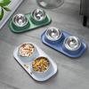 Stainless Steel Pet Bowl Anti-Spill Double Bowl for Dogs Cats Non-Slip Base Raised Design Durable Easy Clean Food Water Dish