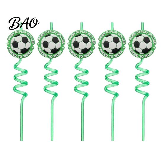Birthday Party Straw 5Pcs Colorful Soccer Spiral Straws, Reusable Drinking Straws for Safe Odorless Party, Football Theme Celebration Beverage