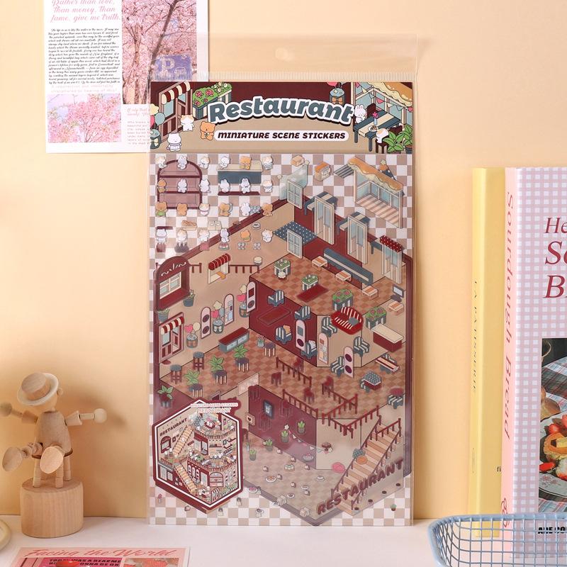 Kawaii 3D Cartoon Miniature Scene Pocket Cabin Stickers Fun DIY Stacking Landscape Scrapbook Decor Stickers