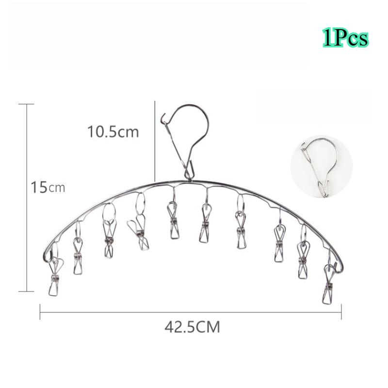 

1 шт., несколько зажимов, вешалка для сушки одежды из нержавеющей стали, ветрозащитная вешалка для одежды, зажимы для носков, вешалка для белья, держатель для носков Arc shaped 10 clips серебряный