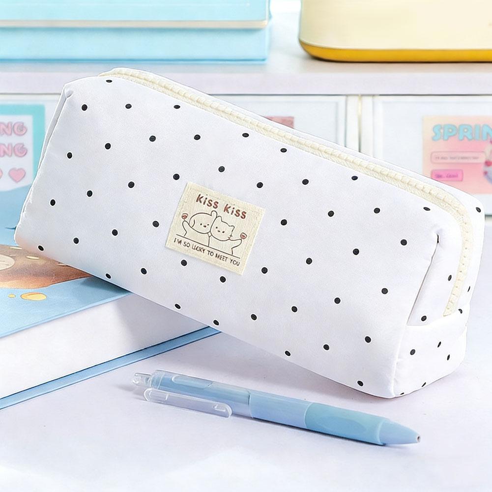 Multi-functional Polka Dot Design Pencil Case Cartoon Large Capacity Pen Bag Stationery Storage Bag School Office Supplies