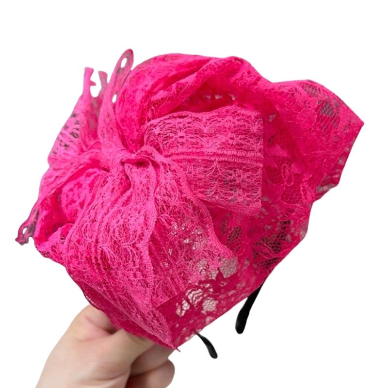 

Fashion Lace Headband Fascinator Headband Adjustable Headpieces Party Hair Accessory Decoration For Evening Event рожевий червоний колір