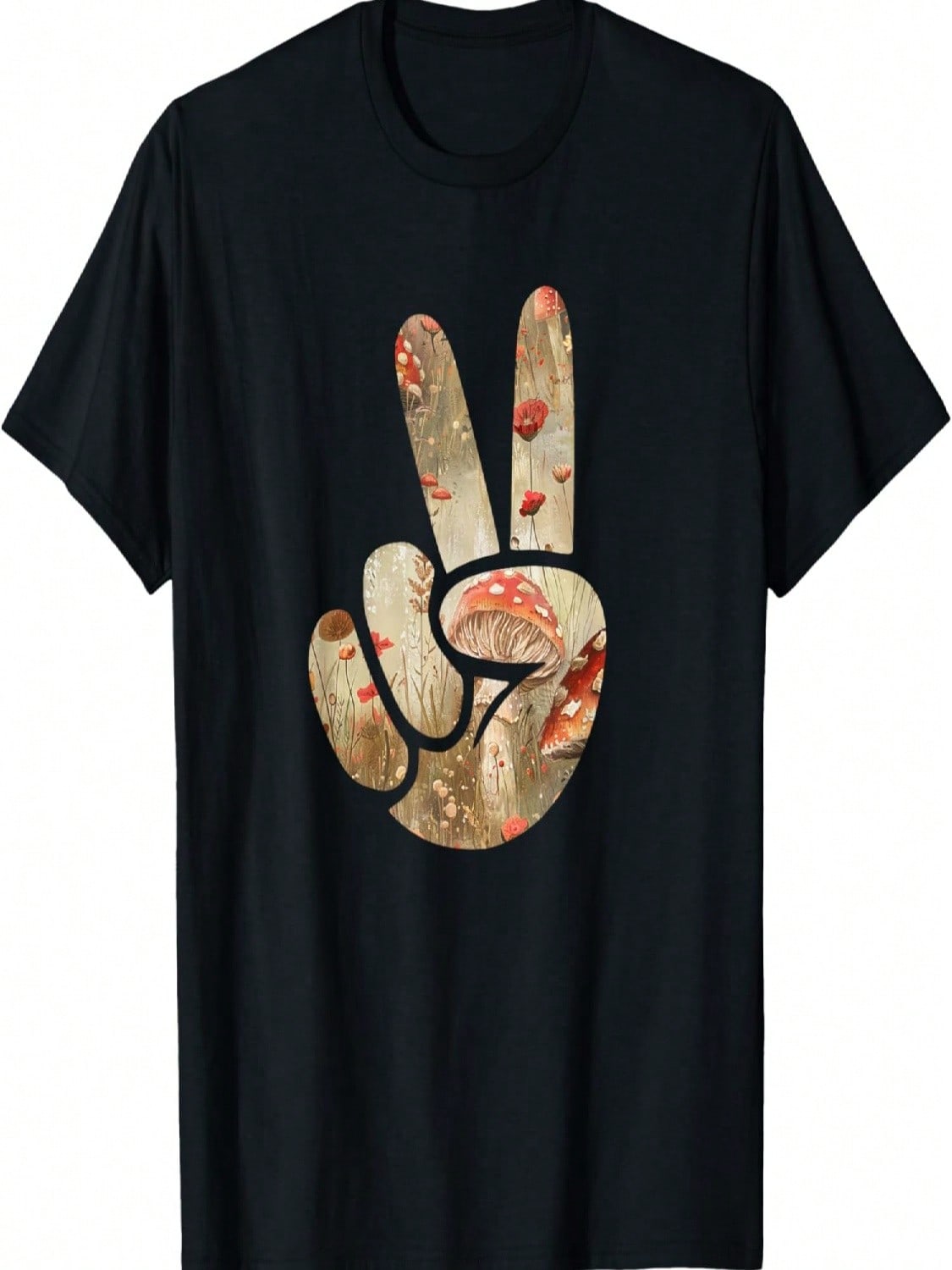 Natural Silhouette Forest Meadow Cottagecore Peace Sign Hand T-Shirt(78) S разноцветный