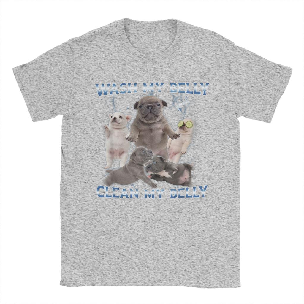 Pibble Dog Wash Clean My Belly Funny Meme T-Shirts Men Round Collar Pure Cotton T Shirt  Short Sleeve Tees Plus Size Clothing