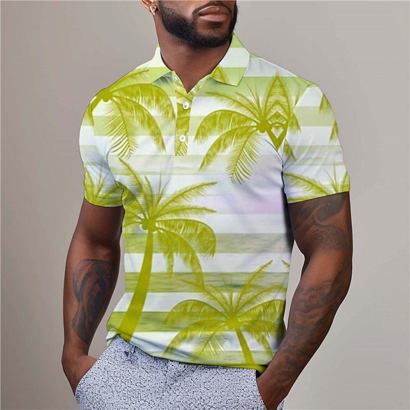 Erfrischendes Kokospalmenmuster 3D digital bedrucktes bequemes Herren-Poloshirt