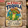 2D Flat, 1pc Funny Tequila Frog Metal Sign Wall Art, Stages of Tequila, Cartoon Frog, Sombrero Hat, Shot Glasses, Salt Shaker, Home Decor, Ideal for G