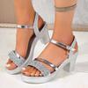 Fashion Women's Shiny Sequins Wedding Sandals Fashion Open Toe Thick Sole Sandal Woman Summer 2025 Back Strap High Heel Sandals Female