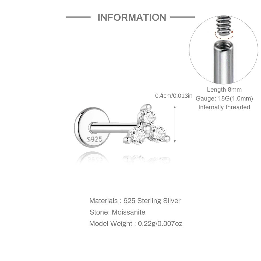 AIDE 925 Silver 1PC Mini Moissanite Four-Claw Screw Stud Earrings Casual Design DIY INS Ear Studs For Lady Jewelry
