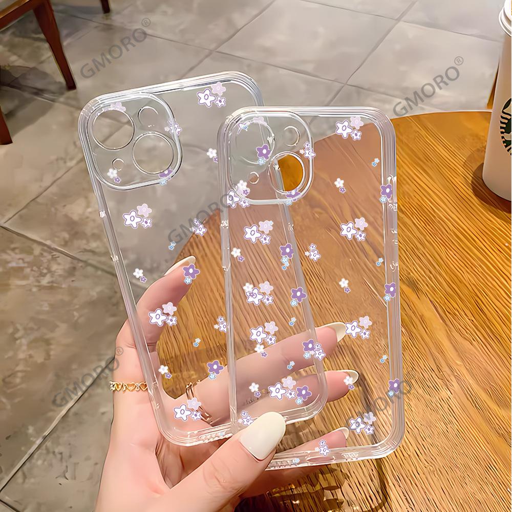 Japanese and Korean INS Taro Purple Floral Phone Case: iPhone 16 Transparent Shockproof Case iPhone 17 Girly Protective Case