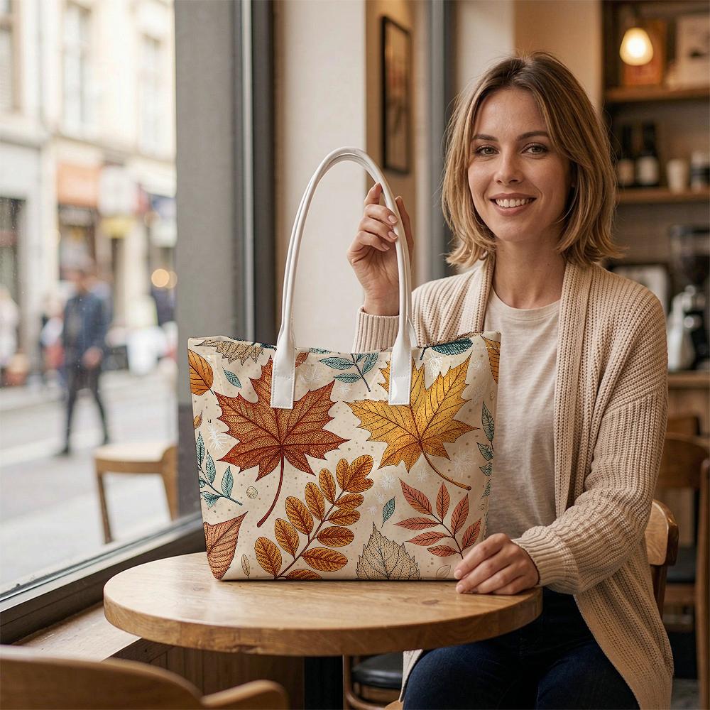 Autumn Maple Leaf Fashion Tote Bag Casual Daily Large Capacity Shoulder Bag for Outdoor Shopping Travel Use