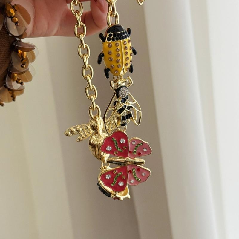 Vintage Punk Smycken Med Färgglada Fjärilar Nyckelpigor Berlock För Kvinnor Handgjordt Halsband Justerbar Längd Halskedja