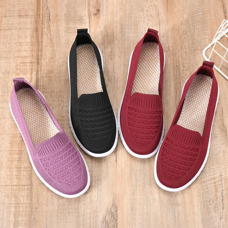Middle-Aged and Elderly Women's Mesh Soft-Soled Work Shoes, Comfortable Slip-On Shallow Shoes, Non-Slip Casual Shoes, Mother's Shoes