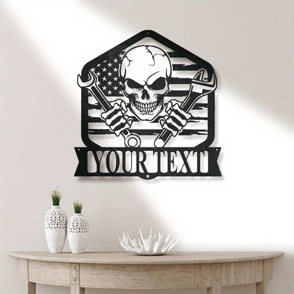 Unique Tailored Skull Themed Mechanic Metal Wall Decor Iron Crafted Workshop Garage Name Sign Festive Home Deco