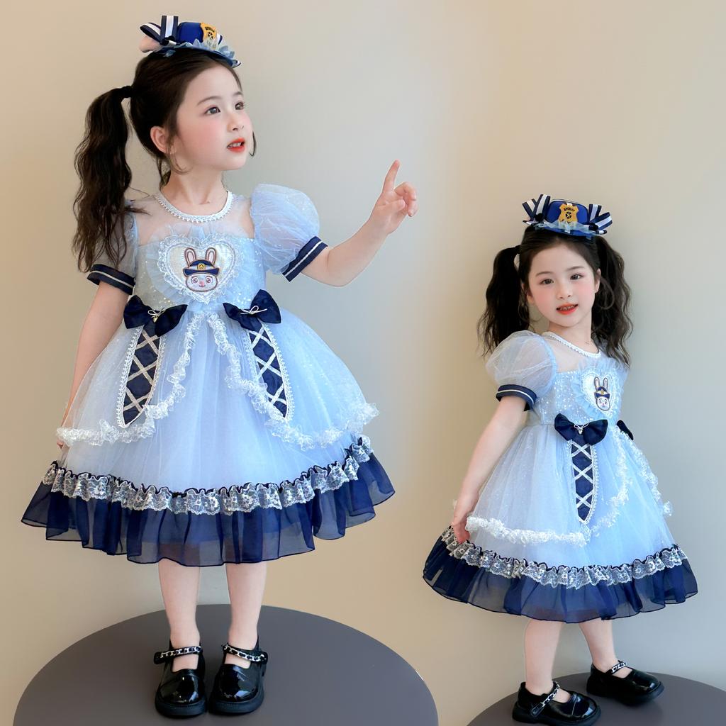 Girl cartoon rabbit police officer Lolita dress summer dress mesh princess dress fluffy dress birthday dress