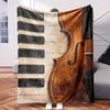 Violin On Piano Keyboard-Themed Blanket - Comfortable Flannel Fabric Hypoallergenic Suitable for All Seasons - Ideal for Sofas Nap