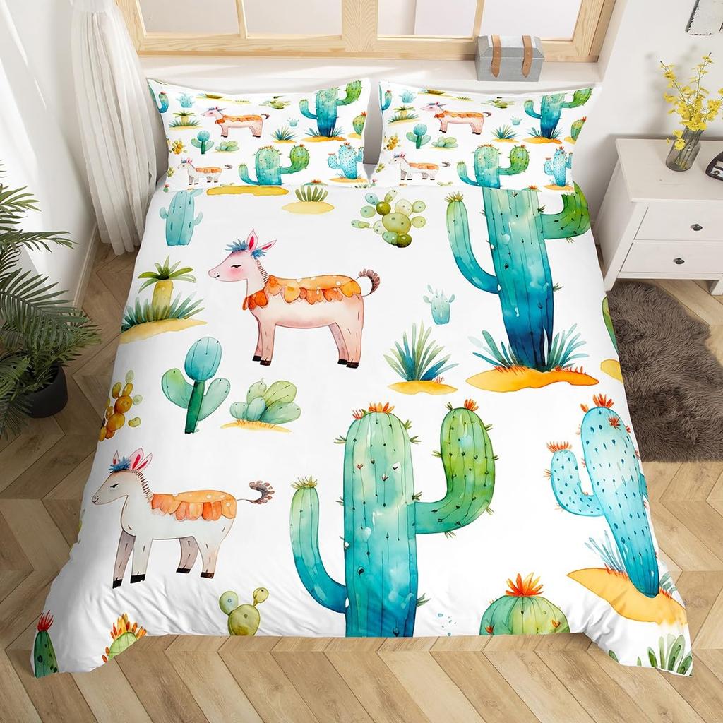 Tropical Botanical Bedding Set Bulbous Cactus Sketch Drawing Comforter Cover Cute Desert Plants Duvet Cover Flower Quilt Cover