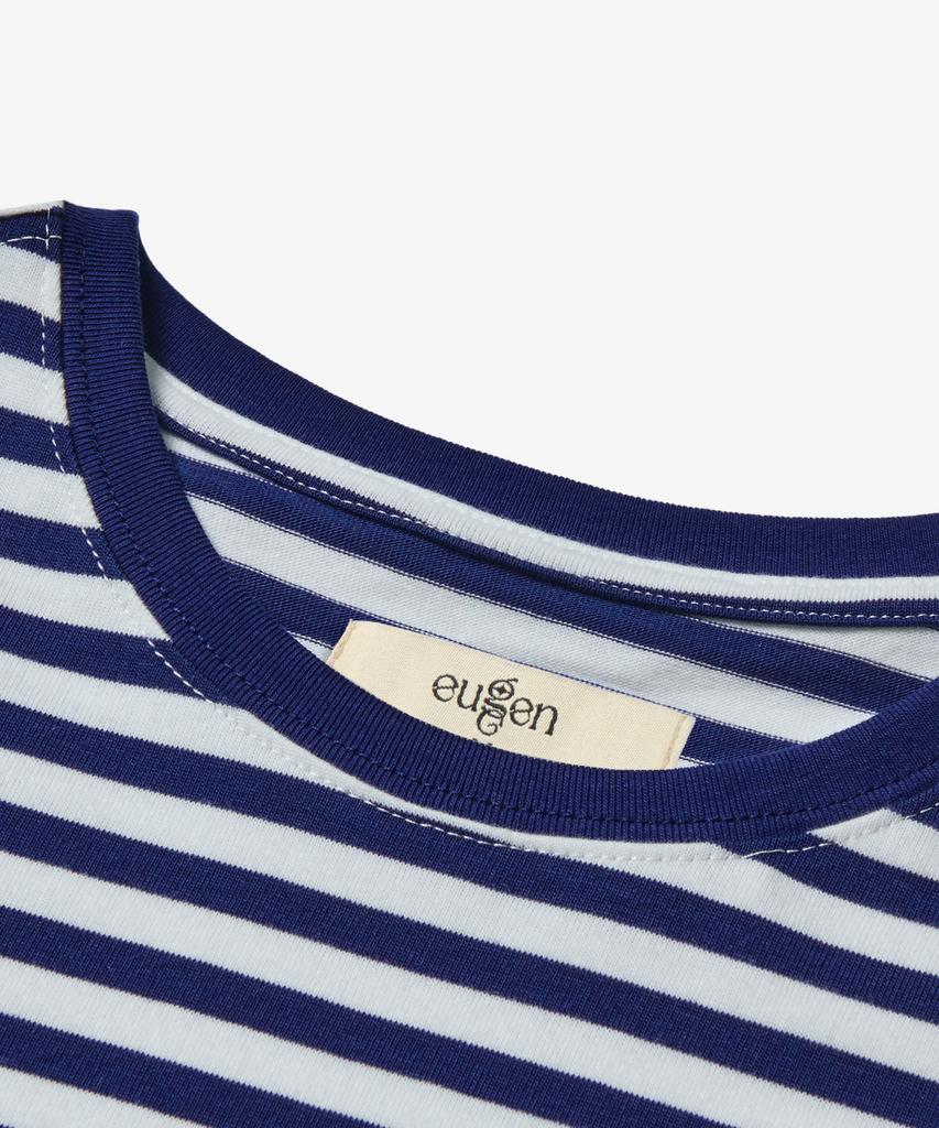 Yujen Antique Small Logo Stripe Ringer T-Shirt_Navy & White