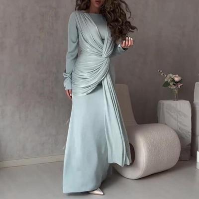 2025 Herbst Damen Figurbetontes Rundhals Überwurf-Abendkleid mit Hoher Taille Schnürung