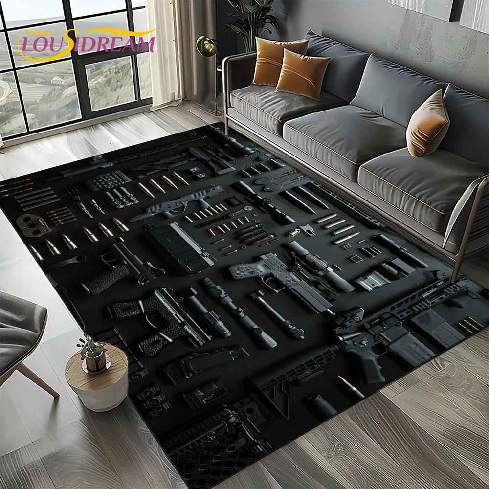 27 Style Retro Guns Pistol Ammunition Bullet Cartridge AK M4 Rug Carpet for Living Room Bedroom Decor,Non-slip for Sofa Doormat