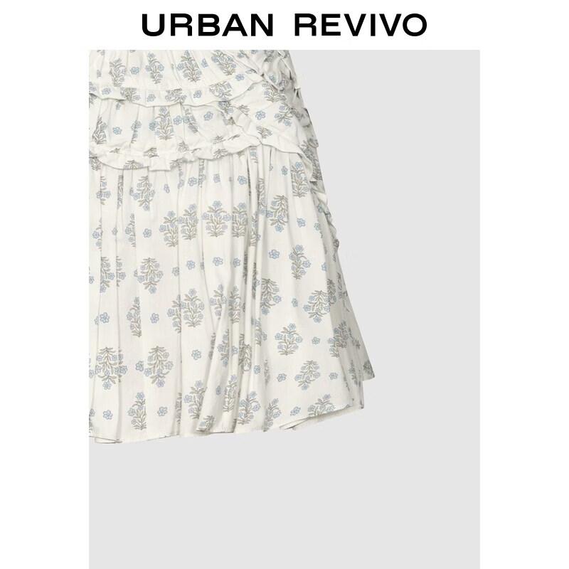 UR2026 Women's Floral Ruffle Pleated Mini Skirt