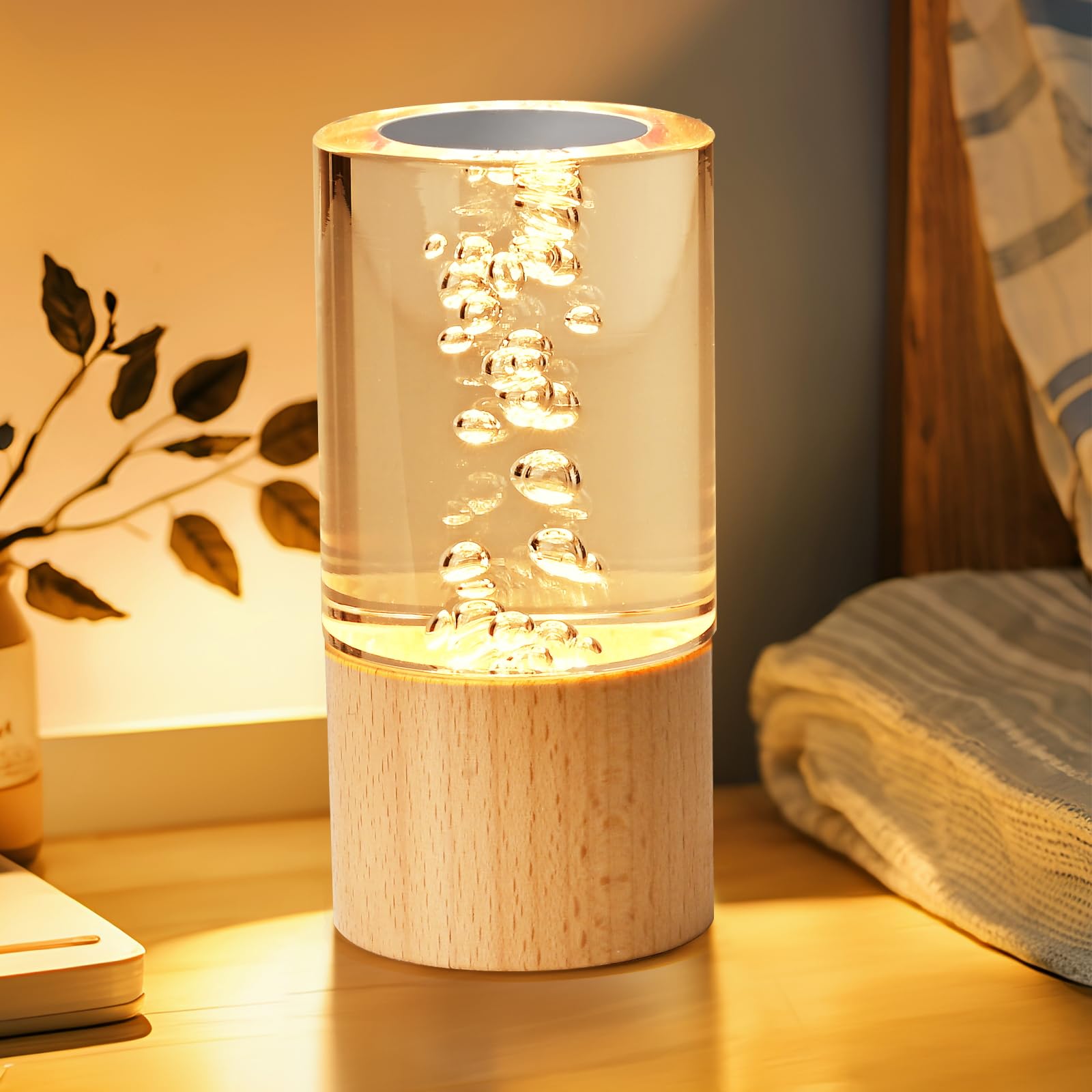 

LED Wooden Acrylic Table Lamp, Bedroom Bedside Night Light, Dimmable LED Lighting, Creative Home Decor Table Lamp, Unique Housewarming Gift (White)