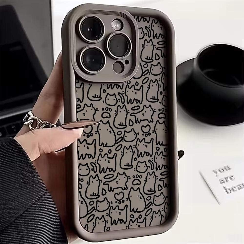 Phone Case For Iphone 17 Air 16 15plus 14 13 12 11 Pro Max Flexible Cute Black Cat Simple Protective Cover Unique Fashion Funda