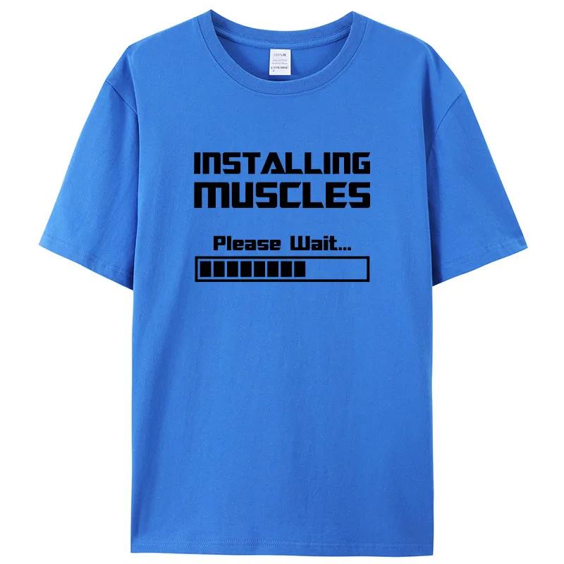 Summer New T-shirts Installing Muscles Please Wait Loading Bar Funny Print T-Shirt Men Women Cotton Short Sleeve Cool Tees