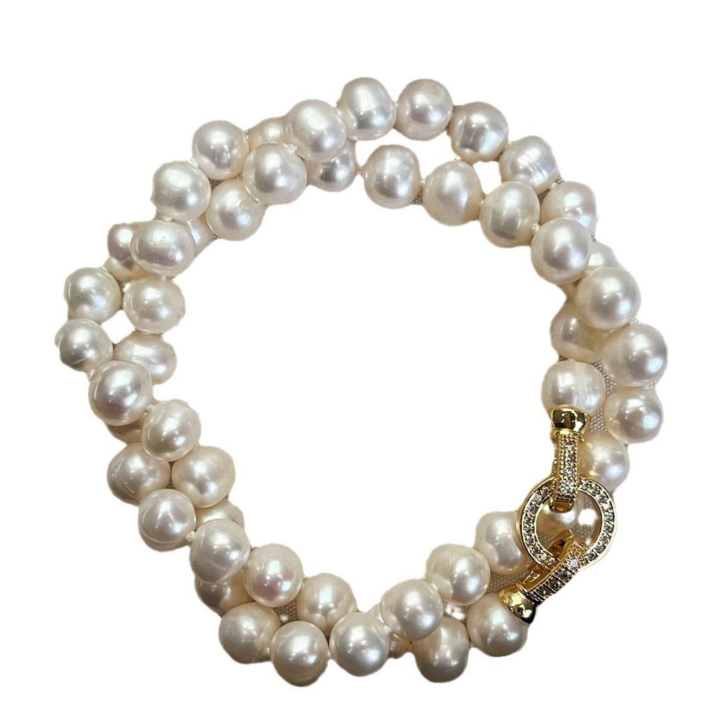 National Style Retro 8Mm Natural Freshwater Pearl Necklace Women'S Collarbone Chain Neck Chain For Mother Gift Commute