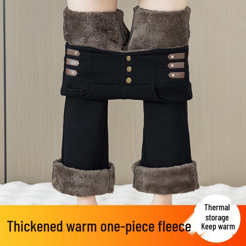 High Waist Velvet-Lined Denim Flare Pants for Women - Slimming, Elastic, and Warm Nine-Point Length