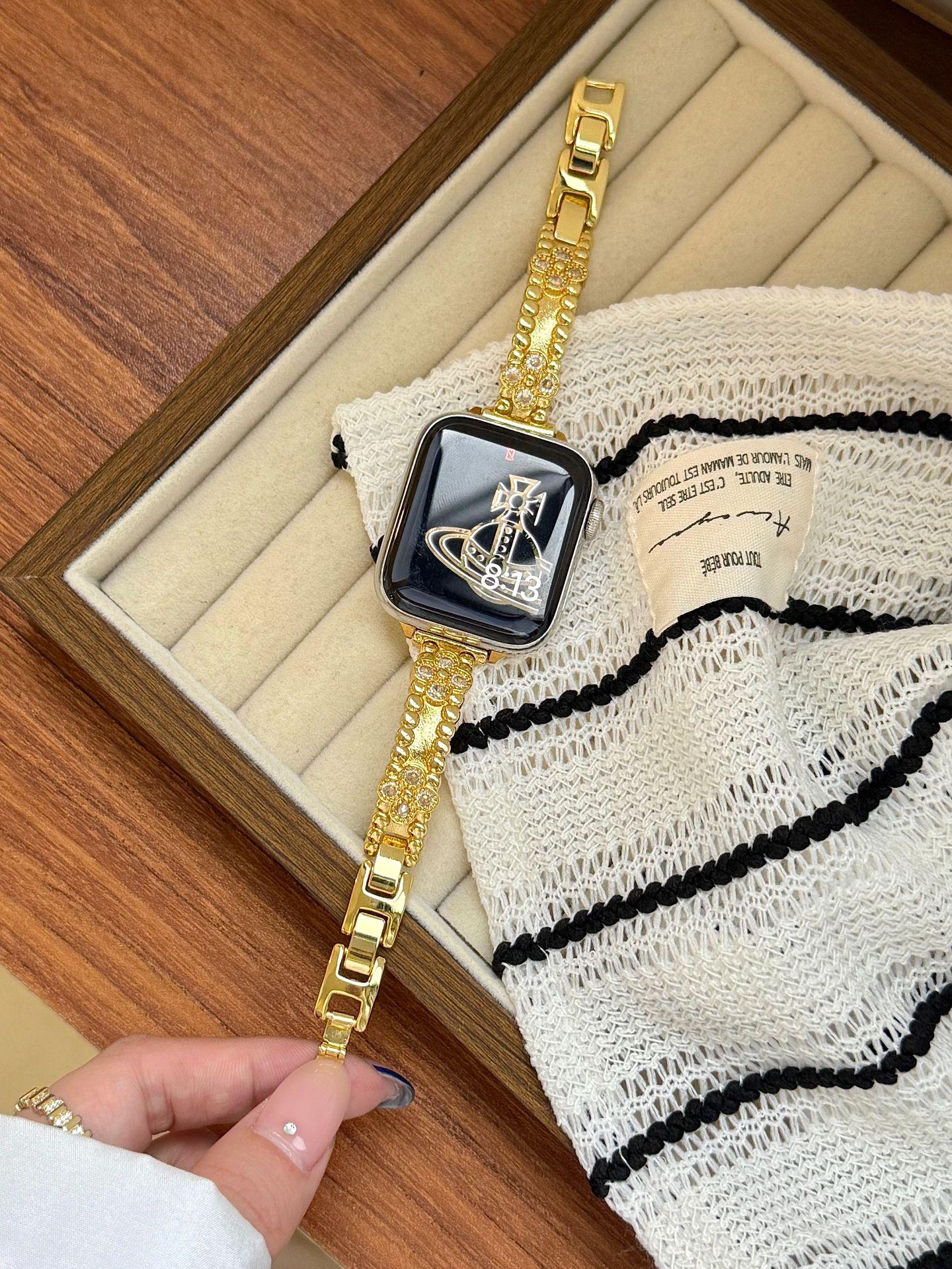 

Four-Leaf Clover Copper Watch Band for Apple iWatch 10987SE, Huawei GT5, and Xiaomi 9Pro 22mm Self-measure золотий