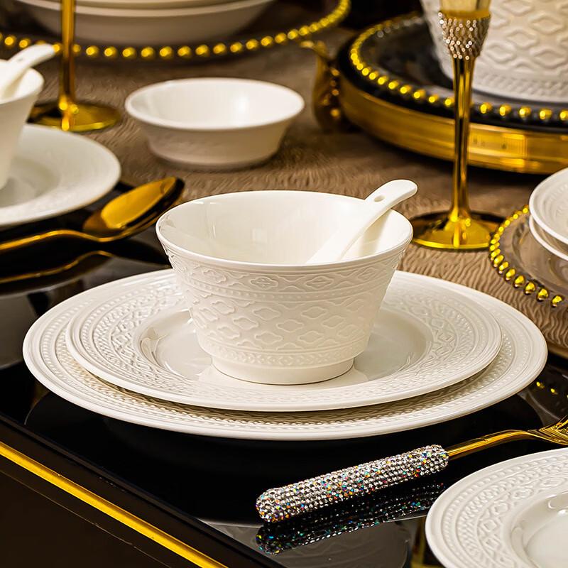 Handon Jingdezhen Pure White French Relief Underglaze Dinnerware Set
