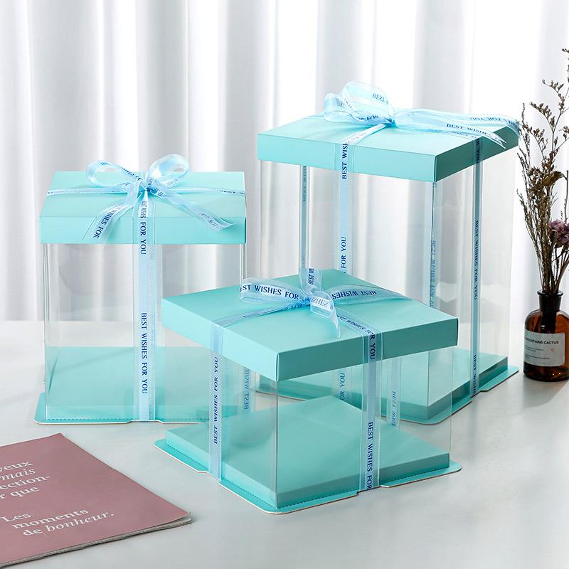 Gift Box with Ribbon Transparent Cake Gift Box Birthday Cake Packaging Supplies Clear Plastic Candy Box Mother's Day Gift