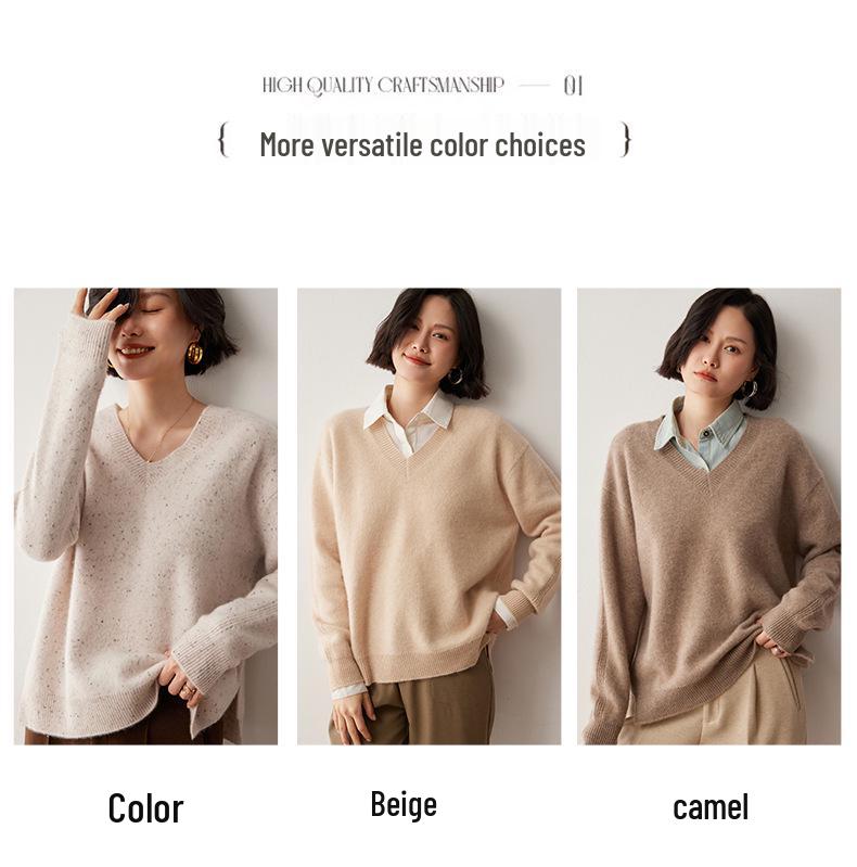 Women's Loose V-Neck Cashmere Sweater - Autumn/Winter 2024 Retro Korean Style Knitwear